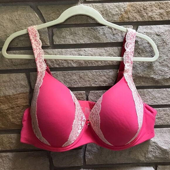 Soma Embraceable Full Coverage Lace Trim Bra Underwire Hot Pink 42D - Picture 1 of 8